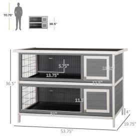 PawHut 54 2-Story Large Rabbit Hutch Bunny Cage Wooden Pet House Small Animal Habitat With Lockable Doors, No Leak Tray And Waterproof Roof For Rabbit