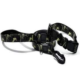 Embossed UV Printed Dog Leash & Collar Set 1.5cm Wide, Waterproof Tear-Resistant Easy To Clean PVC Set, Stylish Patterned Walking Training Gear For Sm (Option: Green)